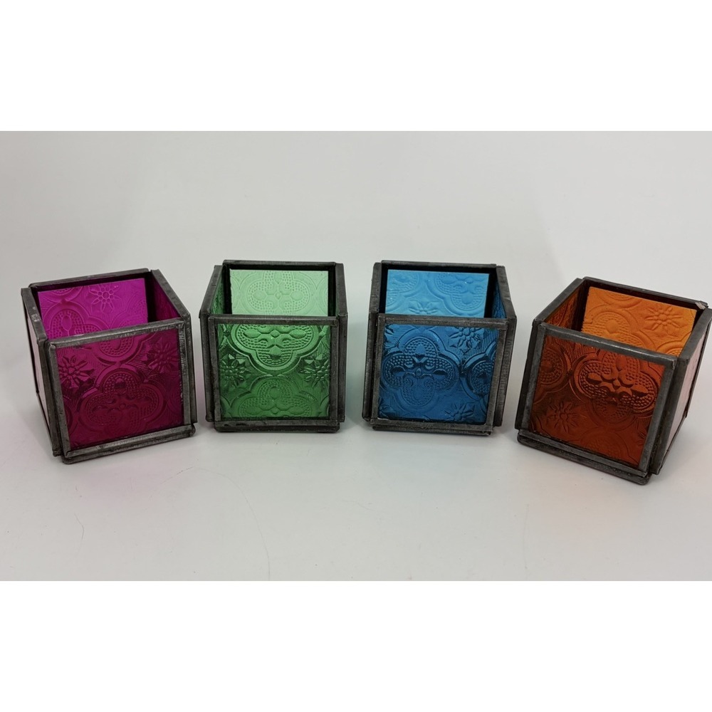 Z Gallerie Multi Color Glass Votive Tea Light Candle Holders Boho Set of 4